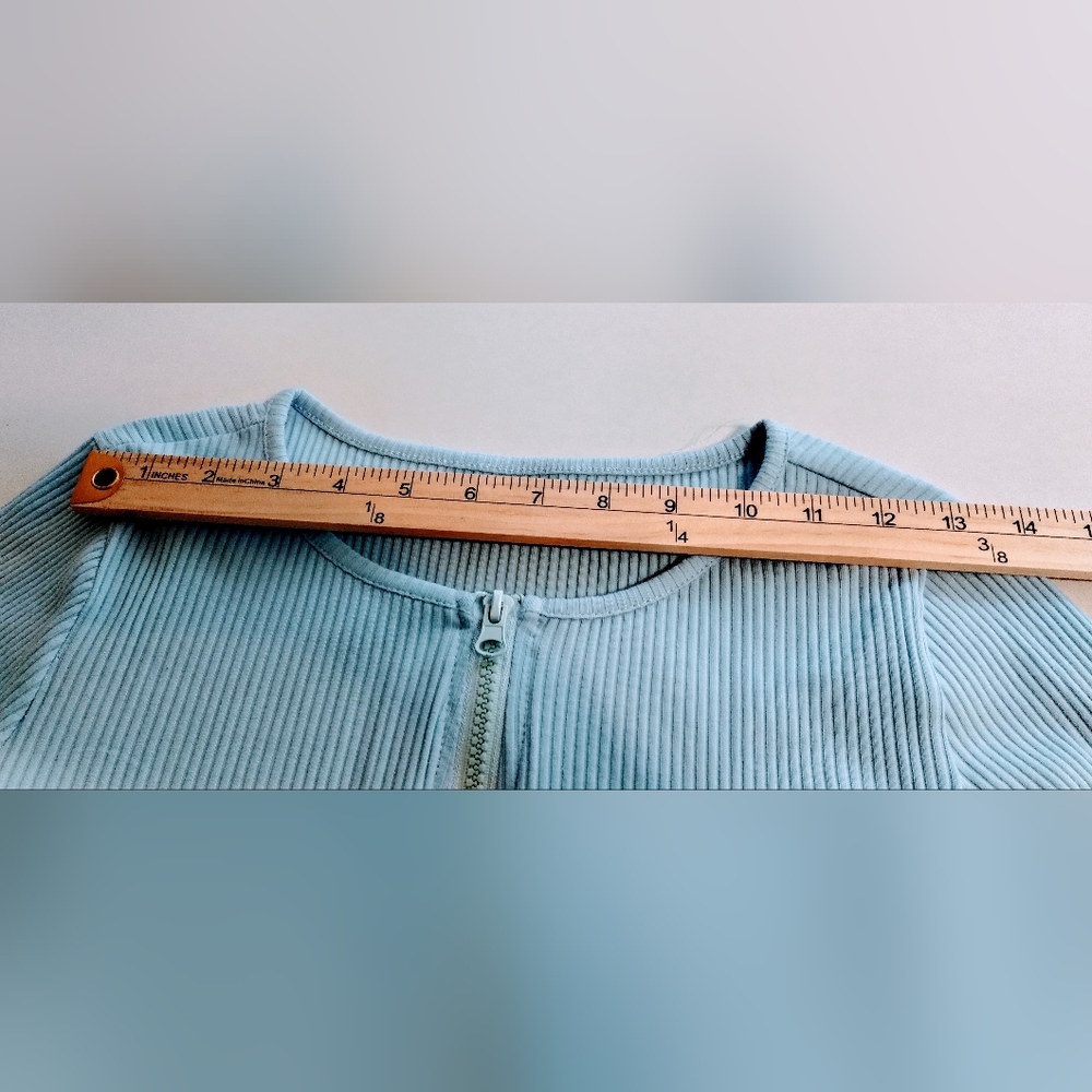 Sky Blue Ribbed Zip-Up Top - Picture 6 of 8